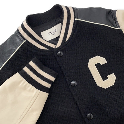 CELINE Leather Stadium Jacket Size 48 Black/White2V56D896C Wool 90% Nylon 10% Leather: Sheep Leather