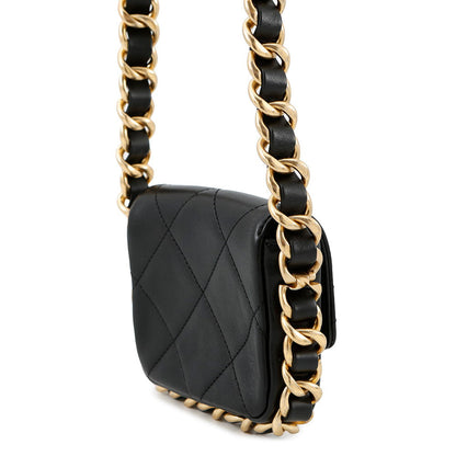 CHANEL MatelasseFlap Bag ChainShoulder Bag BlackAS2833 Calf Leather Size Mini