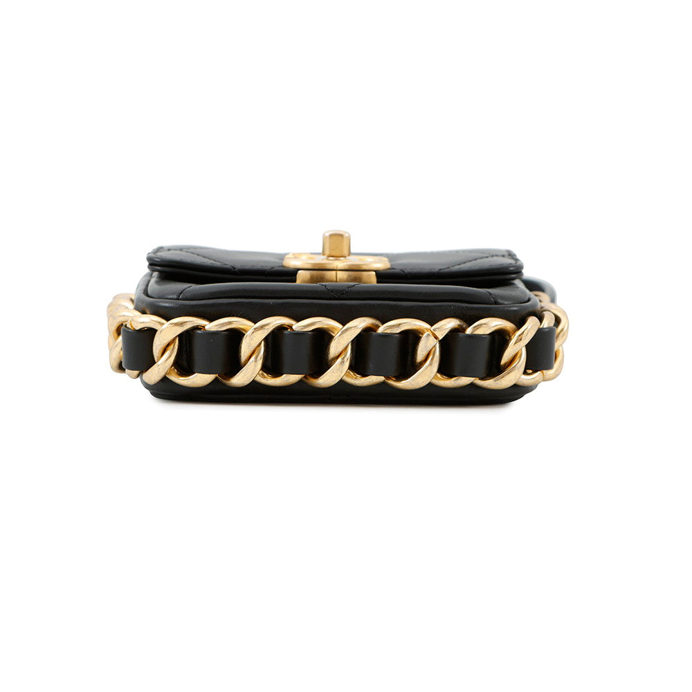 CHANEL MatelasseFlap Bag ChainShoulder Bag BlackAS2833 Calf Leather Size Mini