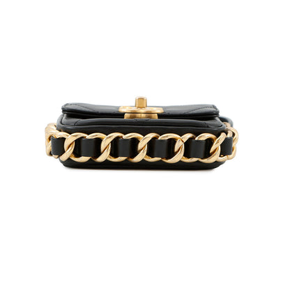 CHANEL MatelasseFlap Bag ChainShoulder Bag BlackAS2833 Calf Leather Size Mini