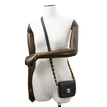 CHANEL MatelasseFlap Bag ChainShoulder Bag BlackAS2833 Calf Leather Size Mini