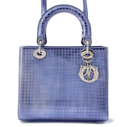 Dior Lady Dior 2WAY Handbag MetalicPurple Leather Size Medium