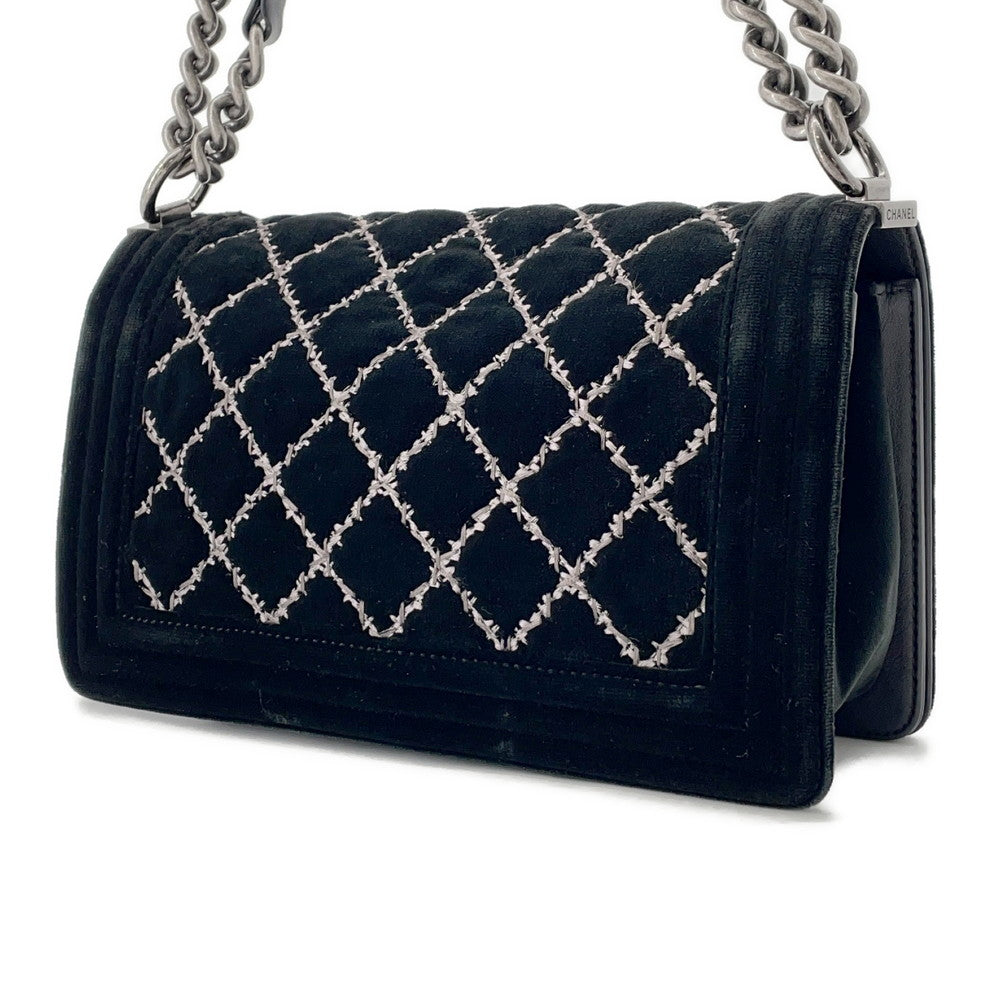 CHANEL Boy Chanel ChainShoulder Bag Black Velour Size 25