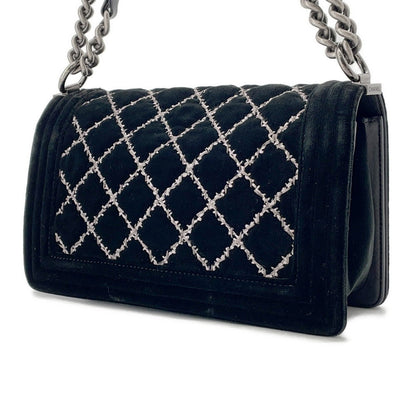 CHANEL Boy Chanel ChainShoulder Bag Black Velour Size 25