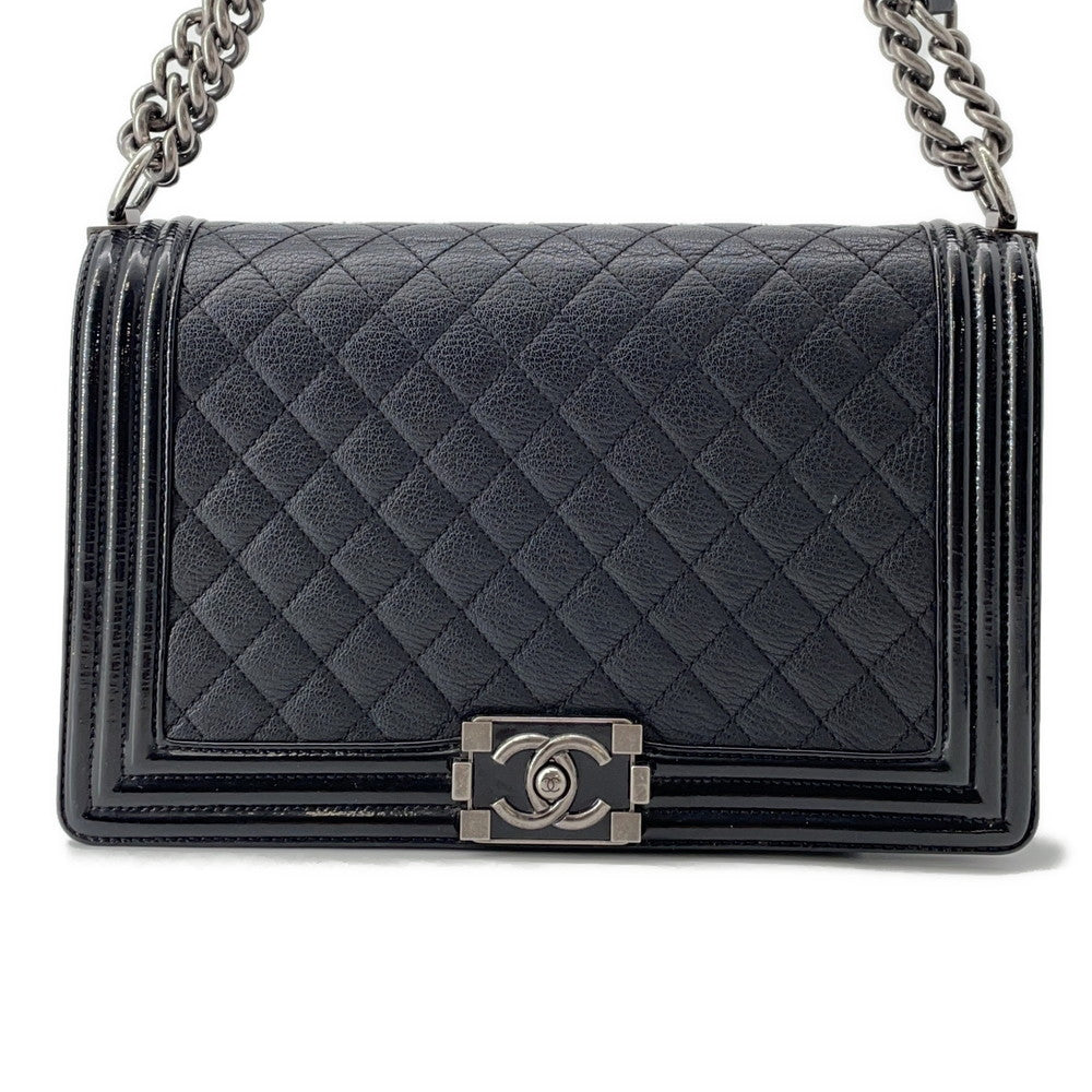 CHANEL Boy Chanel ChainShoulder Bag BlackA92193 Lambskin Patent Leather Size Large