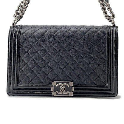 CHANEL Boy Chanel ChainShoulder Bag BlackA92193 Lambskin Patent Leather Size Large