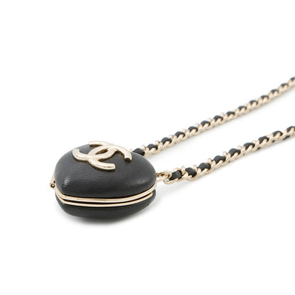 CHANEL CC Logo Mirror Necklace BlackAB9463 Lambskin
