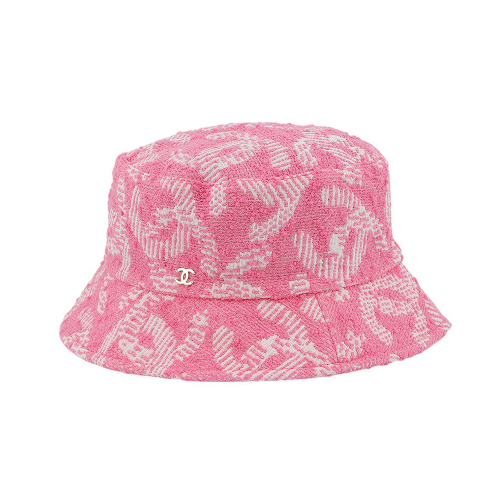 CHANEL CC Logo Tweed Bucket Hat Size M PinkAA9768 Nylon70% Silk18% Cotton12%