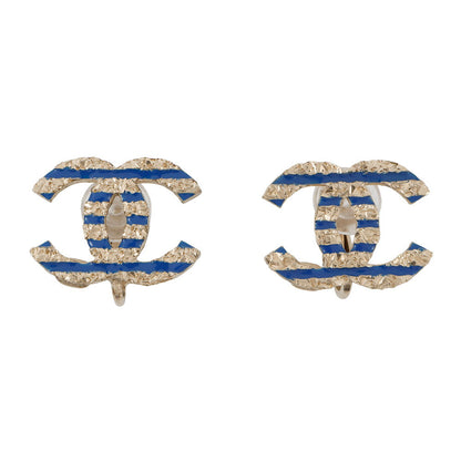 CHANEL CC Logo Earring Gold/Blue Metal