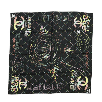 CHANEL Reversible CC Logo/CHANEL Logo/Camellia Large Scarf Size Approximately35.4" Black/Navy/Multicolor Silk100%