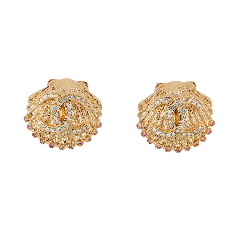 CHANEL Earring Gold Gold Plated Rhinestone