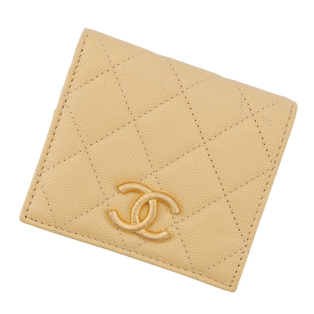 CHANEL Matelasse Bifold Wallet Compact Wallet Yellow/PurpleAP3519 Caviar Leather