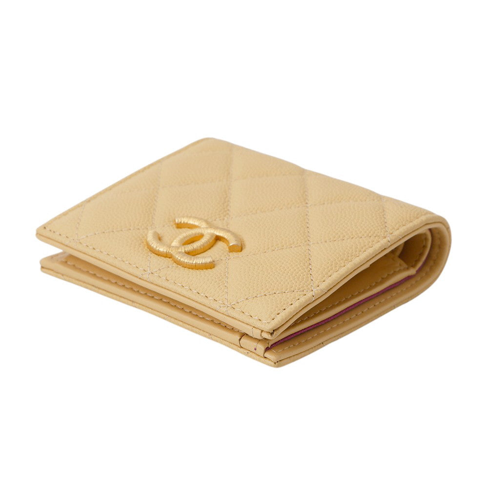 CHANEL Matelasse Bifold Wallet Compact Wallet Yellow/PurpleAP3519 Caviar Leather