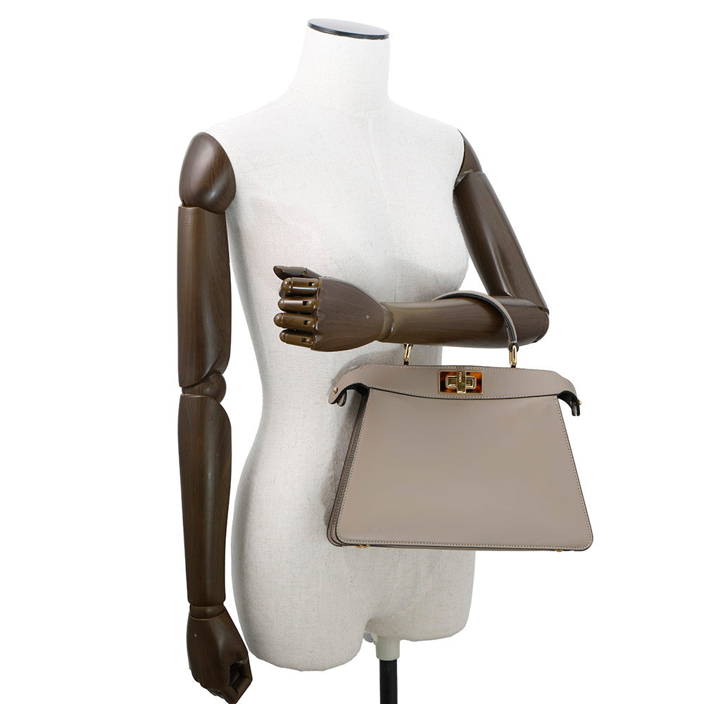 FENDI Peekaboo Icy You Beige8BN327 Calf Leather Size Small