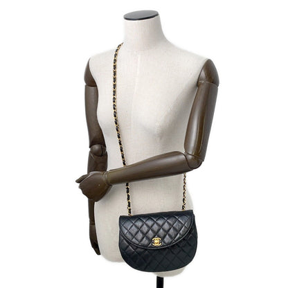CHANEL Matelasse Half Moon Chainshoulder Bag Black Lambskin