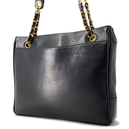 CHANEL CC Logo ChainTote Bag Black Lambskin