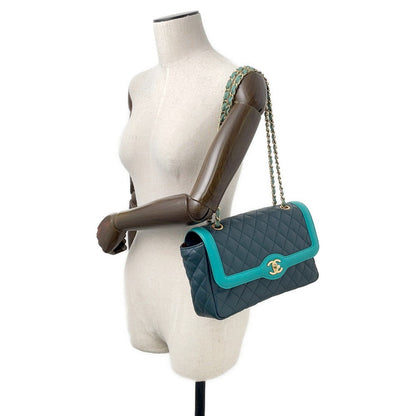 CHANEL Matelasse ChainShoulder Bag Green Lambskin