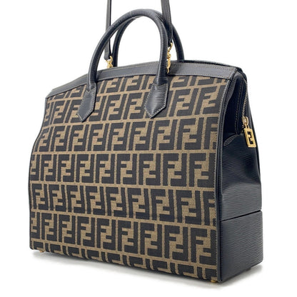 FENDI Zucca Vanity Bag Brown Canvas Leather