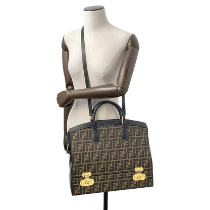 FENDI Zucca Vanity Bag Brown Canvas Leather