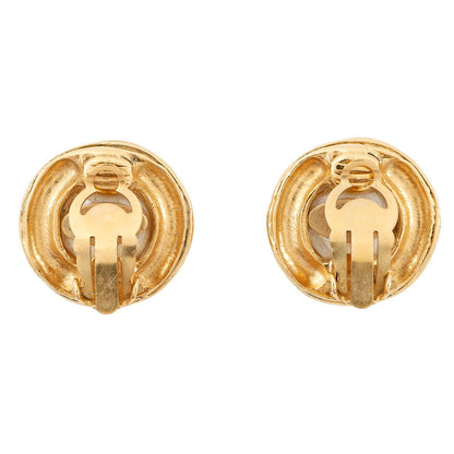 CHANEL CC Logo Faux Pearl Earring Gold Plated Faux Pearl