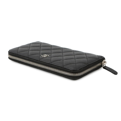CHANEL Matelasse Zip Around Long Wallet BlackA50097 Caviar Leather