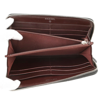 CHANEL Matelasse Zip Around Long Wallet BlackA50097 Caviar Leather
