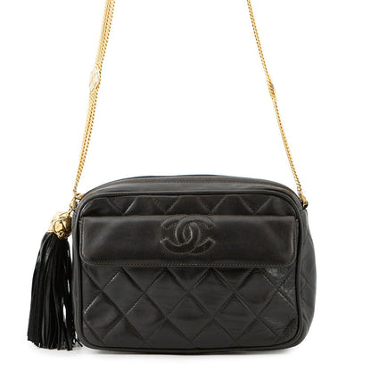 CHANEL Tassel Matelasse Chain Shoulder Black Lambskin