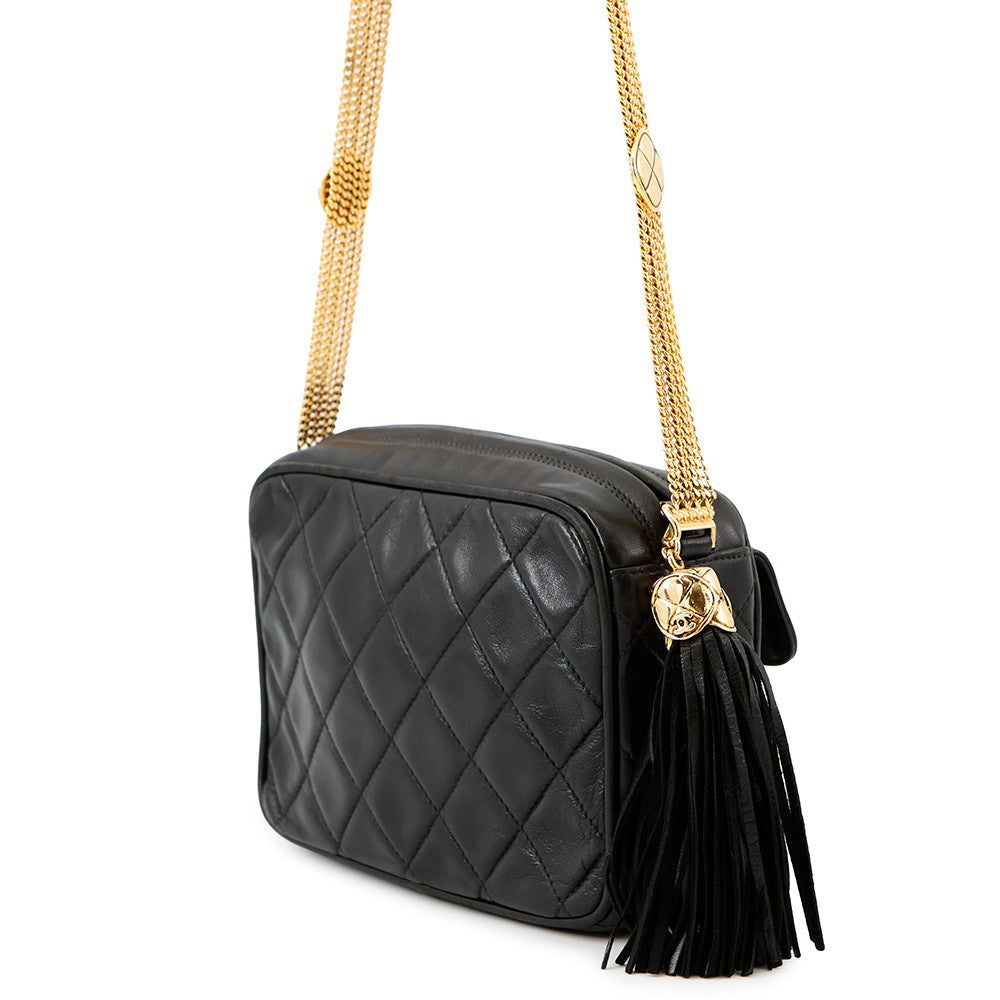 CHANEL Tassel Matelasse Chain Shoulder Black Lambskin