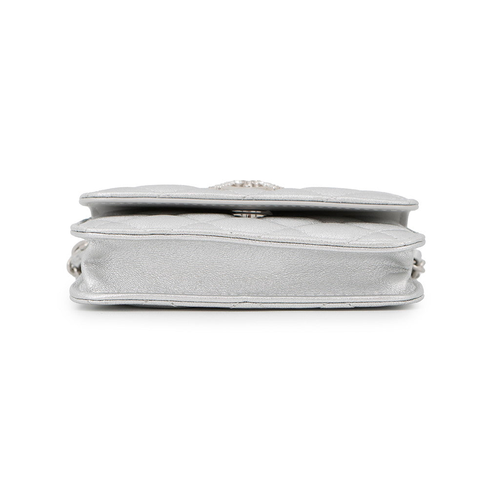 CHANEL Novelty Matelasse Chain Pouch Silver Lambskin