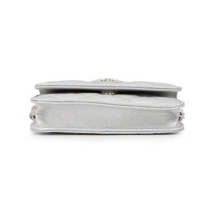 CHANEL Novelty Matelasse Chain Pouch Silver Lambskin