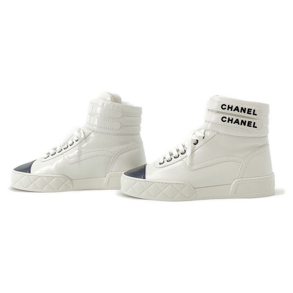 CHANEL High cut sneakers White/BlackG45109 Leather Size 36