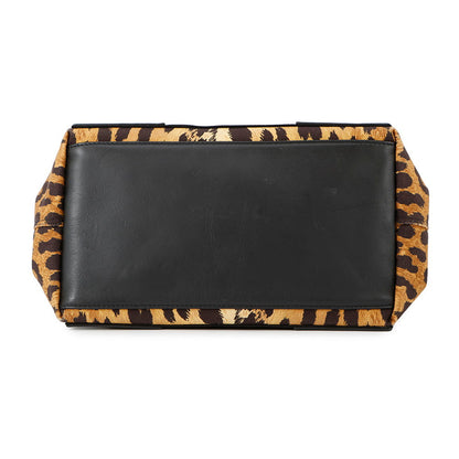 BALENCIAGA Navy Cabas Leopard Black/Brown339933 Canvas Leather Size S