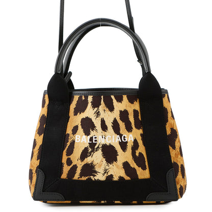 BALENCIAGA Navy Kabas Brown/Black390346 Canvas Leather Size XS