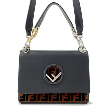 FENDI Zucca Canayev Handbag Black/Brown8BT284 Leather Velvet