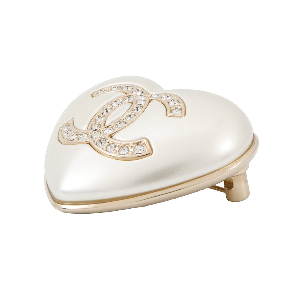 CHANEL Heart Brooch Rhinestone PearlAB7006 Gold Plated Rhinestone