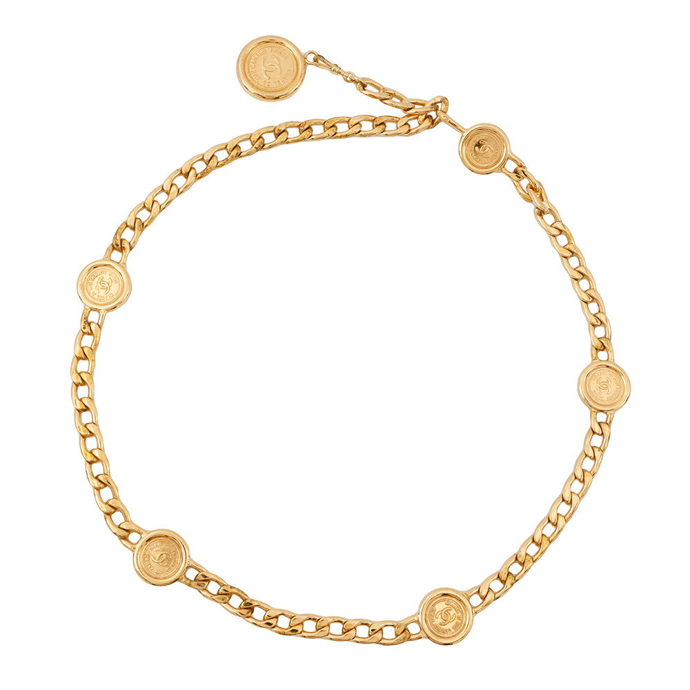 CHANEL Coin Motif Chain Belt Gold Gold Plated