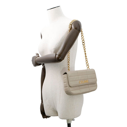 CELINE Matelasse Mono Chrome Chainshoulder Bag Greige111273 Leather