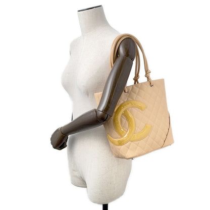 CHANEL Cambon line Tote Bag BeigeA25167 Lambskin Patent Leather Size Medium