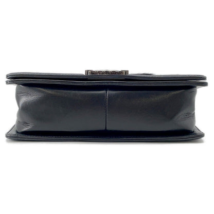 CHANEL Boy Chanel ChainShoulder Bag Black Leather Fur Size 25