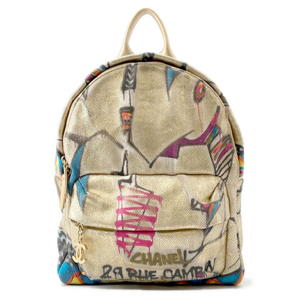 CHANEL CC Logo Graffiti Backpack Gold/MulticolorAS0867 Canvas Leather