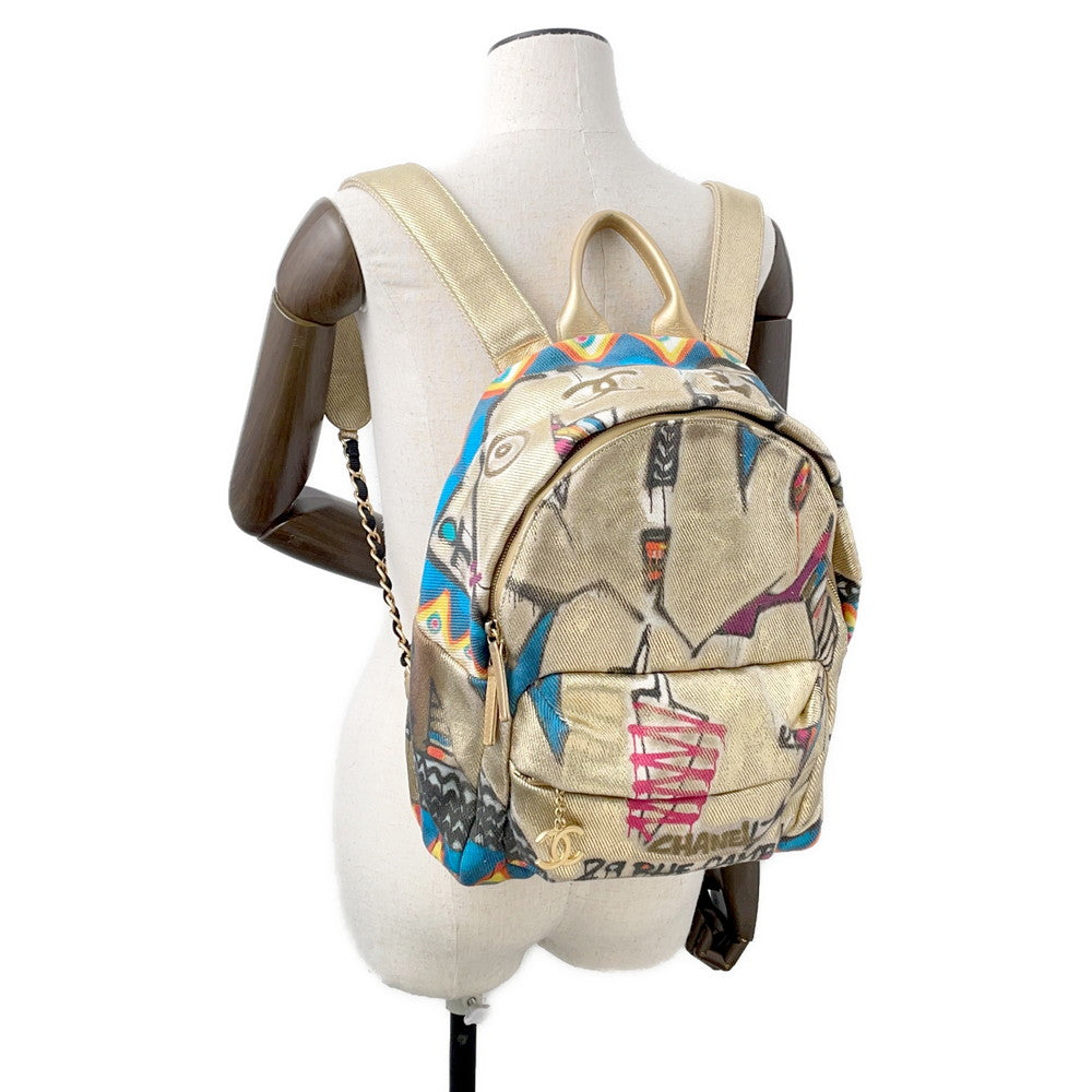 CHANEL CC Logo Graffiti Backpack Gold/MulticolorAS0867 Canvas Leather
