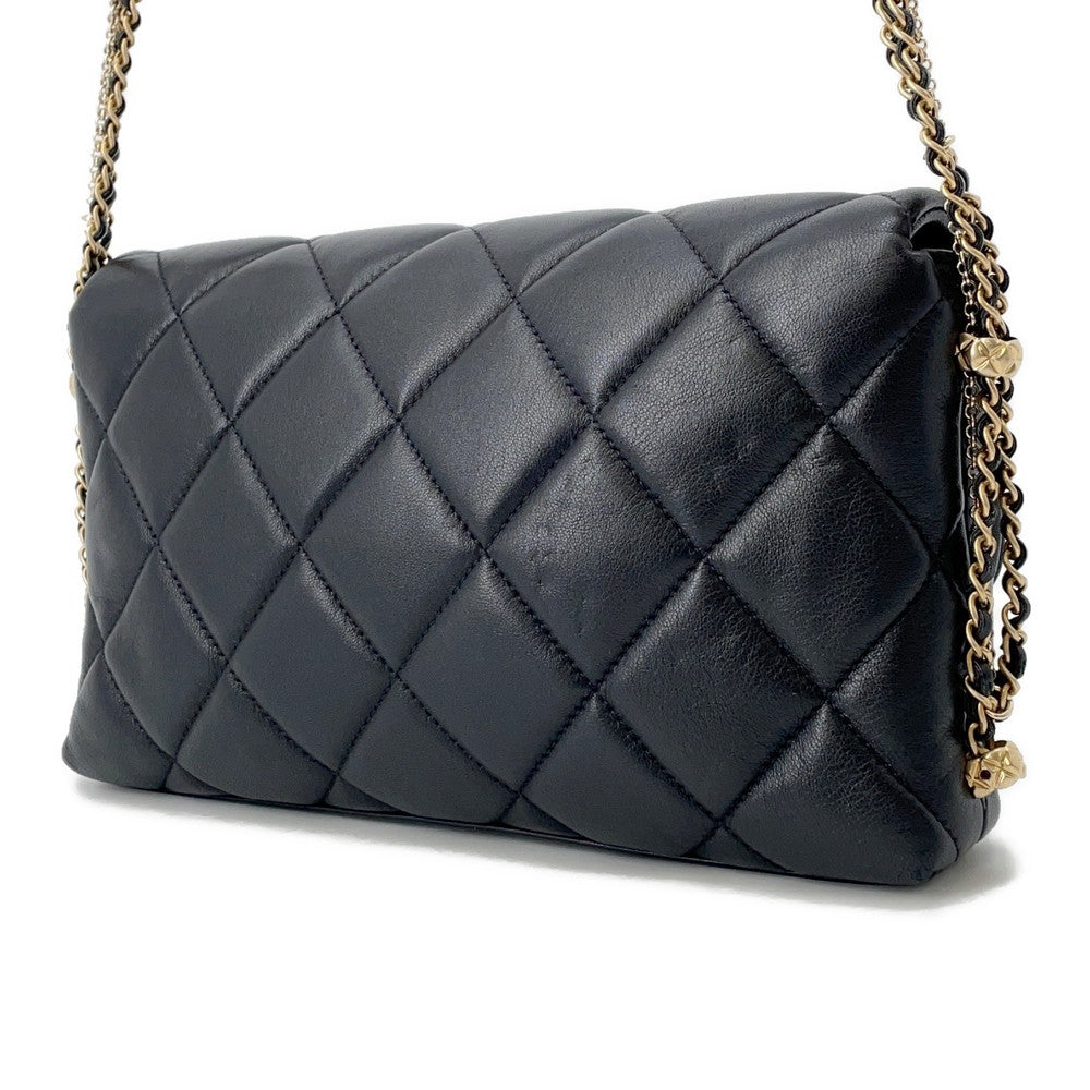 CHANEL Matelasse ChainShoulder Bag Black Lambskin Faux Pearl