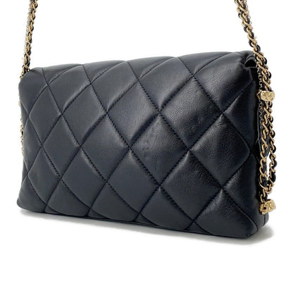 CHANEL Matelasse ChainShoulder Bag Black Lambskin Faux Pearl