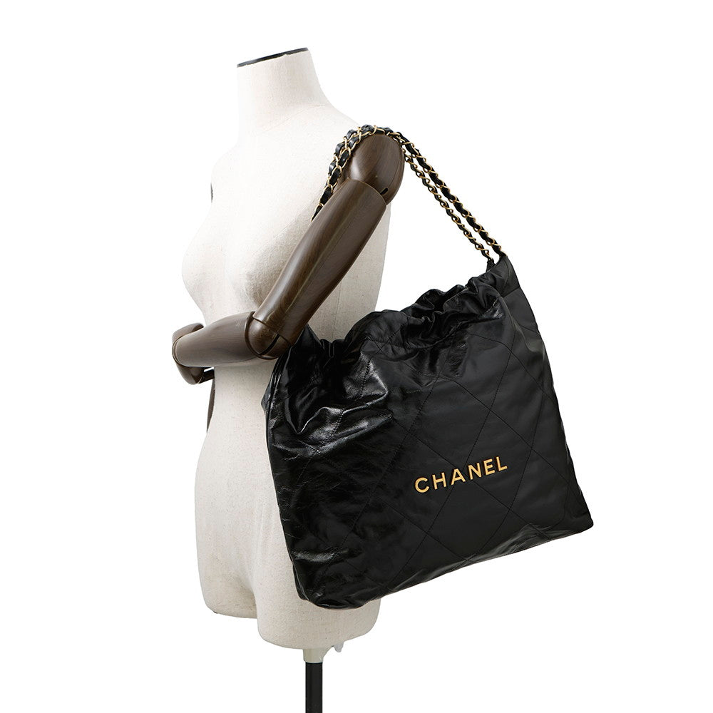 CHANEL CHANEL22 Handbag BlackAS3261 Shiny Calf Leather Size Medium
