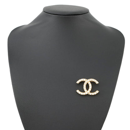CHANEL CC Logo Pearl Brooch GoldABB082 Gold Plated Rhinestone