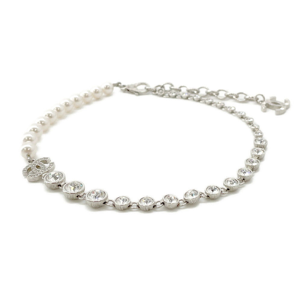CHANEL CC Logo PearlNecklaceABA625 Metal Strass Costume Pearl