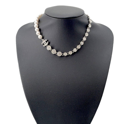 CHANEL CC Logo PearlNecklaceABA625 Metal Strass Costume Pearl