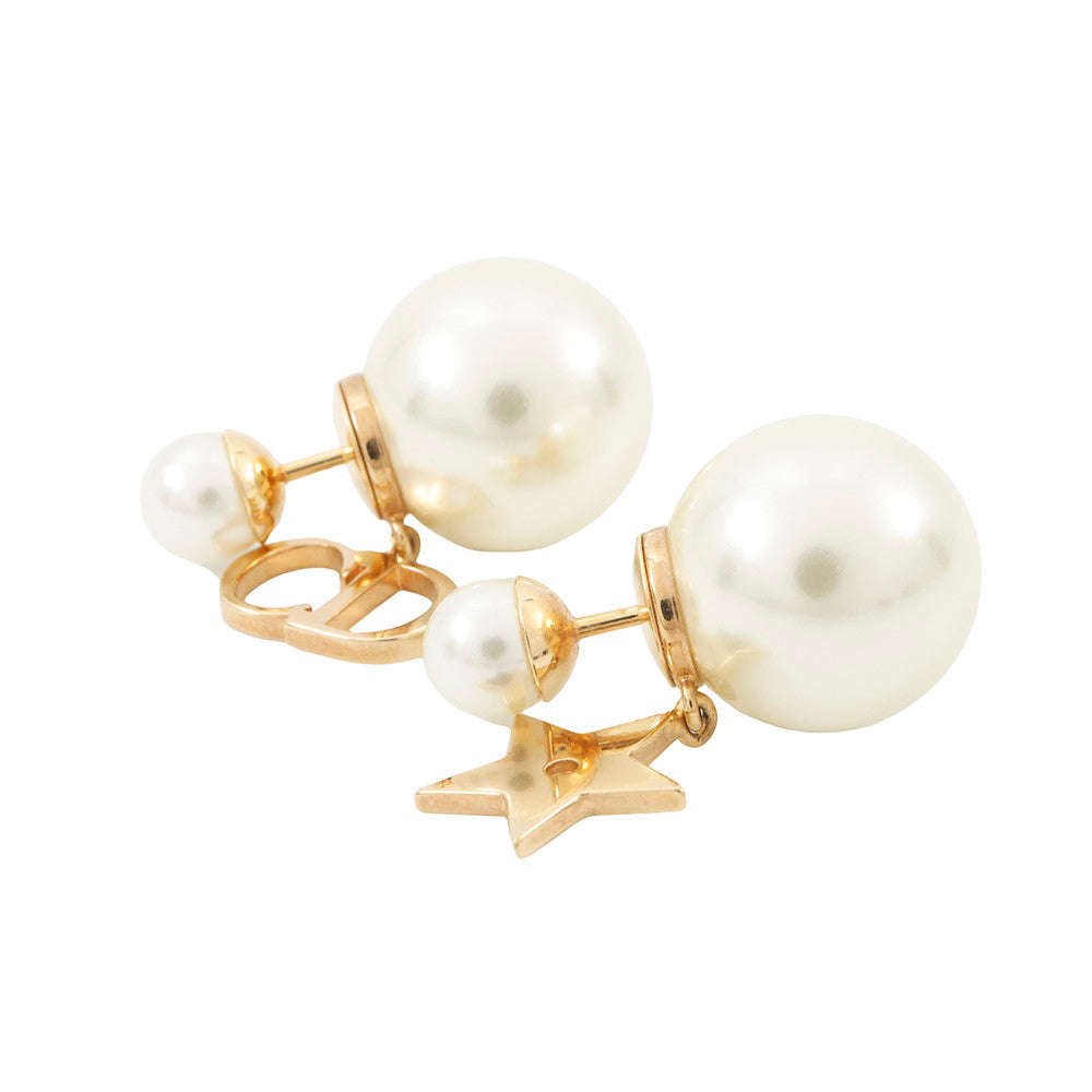 Dior CD Star Earrings Faux Pearl Gold Plated