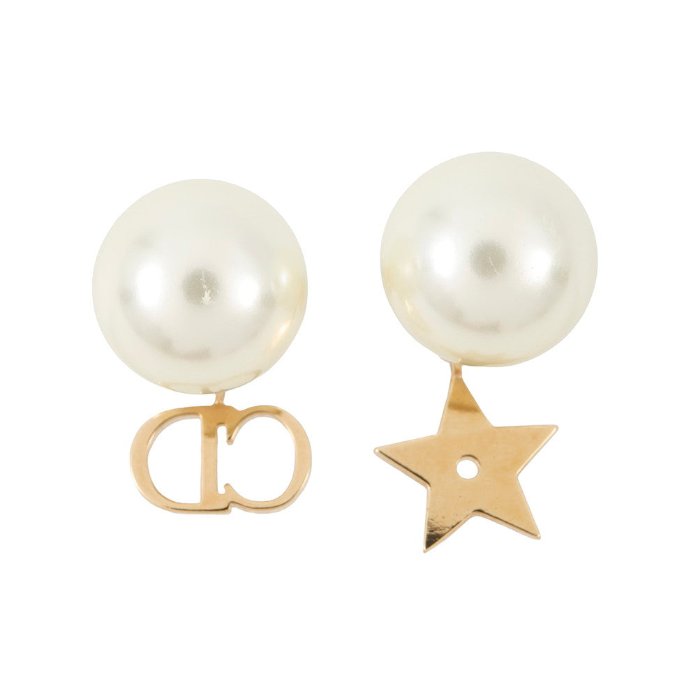 Dior CD Star Earrings Faux Pearl Gold Plated