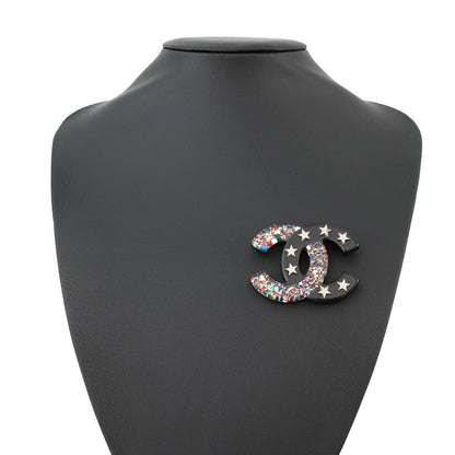 CHANEL CC Logo Star Brooch Black/Multicolor Plastic Metal Rhinestone
